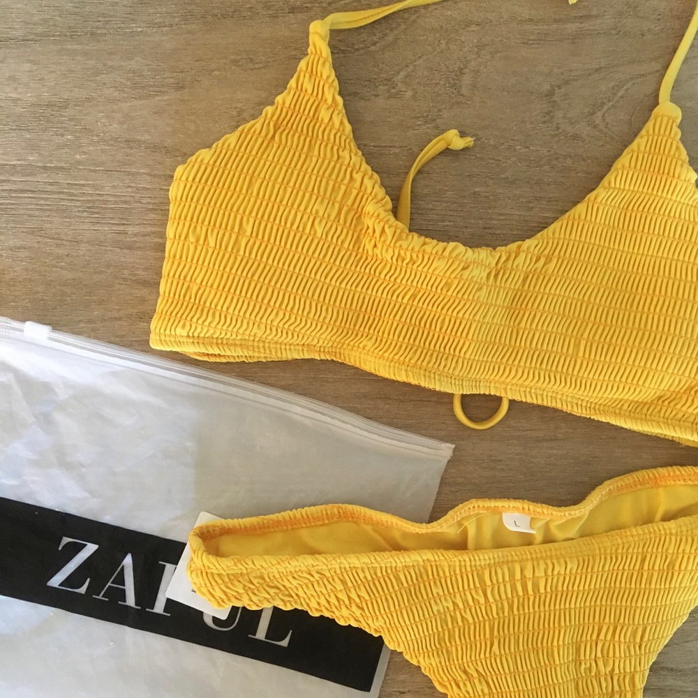 Zaful Padded Smocked Bralette Bikini Set